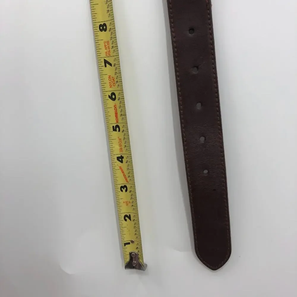 Women's chocolate brown Large woven Braided Genuine Leather Belt brass buckle